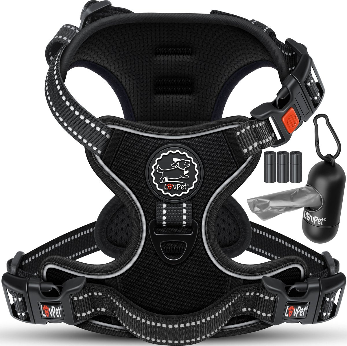 LOVPET® Reflecterende Hondentuigje - Hondenharnas - Zwart - XS