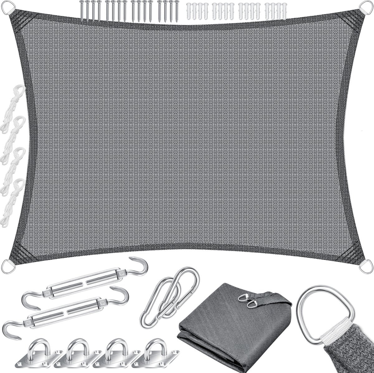KESSER® Schaduwdoek 3x4 m - Zonnezeil - Waterafstotend - Rechthoek - Grijs