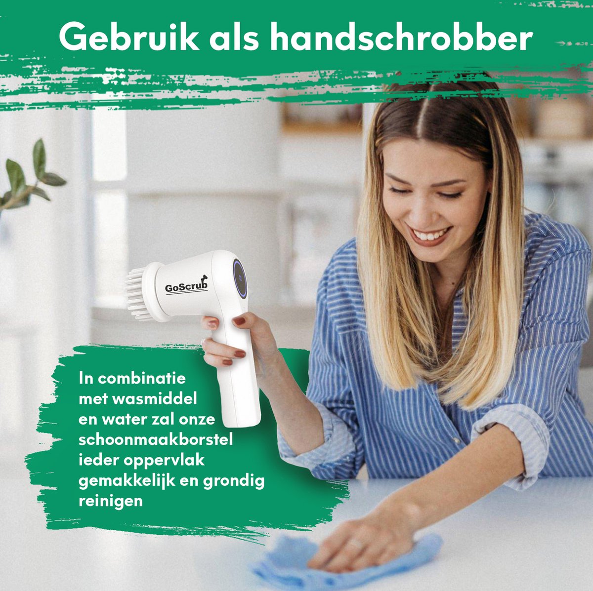 Elektrische Schoonmaakborstel – Elektrische Schrobber - Schrobborstel – Wit - Mini - GoScrub® •