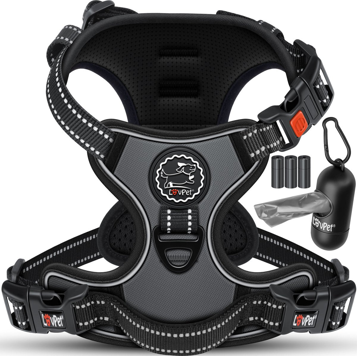 LOVPET® Reflecterende Hondentuigje - Hondenharnas - Antraciet - XS
