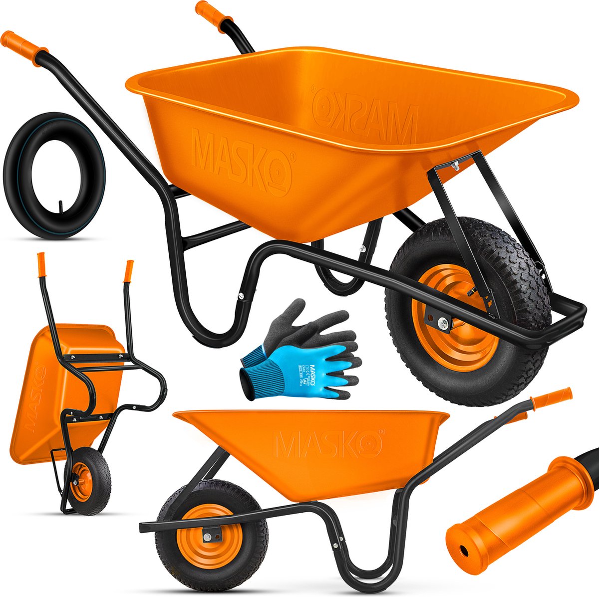 MASKO® Kruiwagen - 100L - Tot 250kg - Oranje