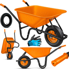 MASKO® Kruiwagen - 100L - Tot 250kg - Oranje