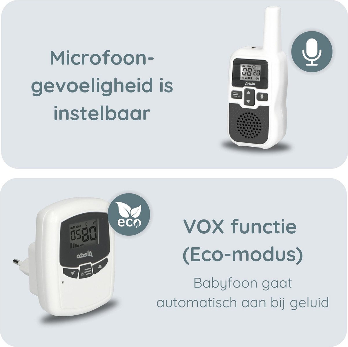 Alecto DBX-80 - Babyfoon met groot bereik - Tot 3km - Wit/Antraciet