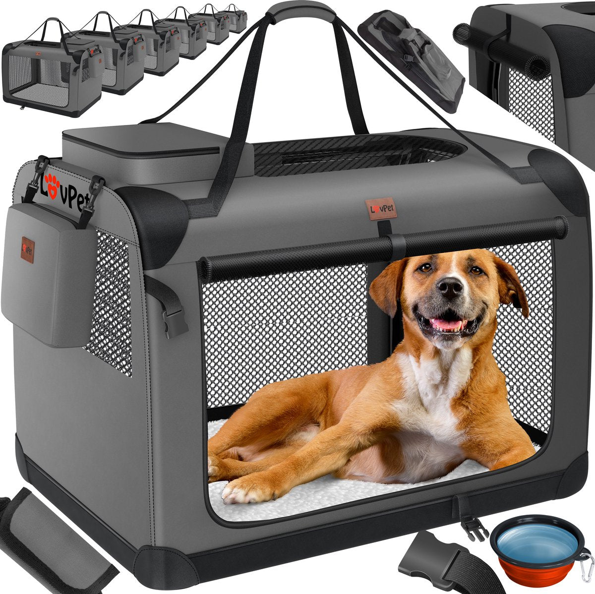 Reisbench hond - Draagtas hond - Transportbox - 91x63x63 cm - Antraciet
