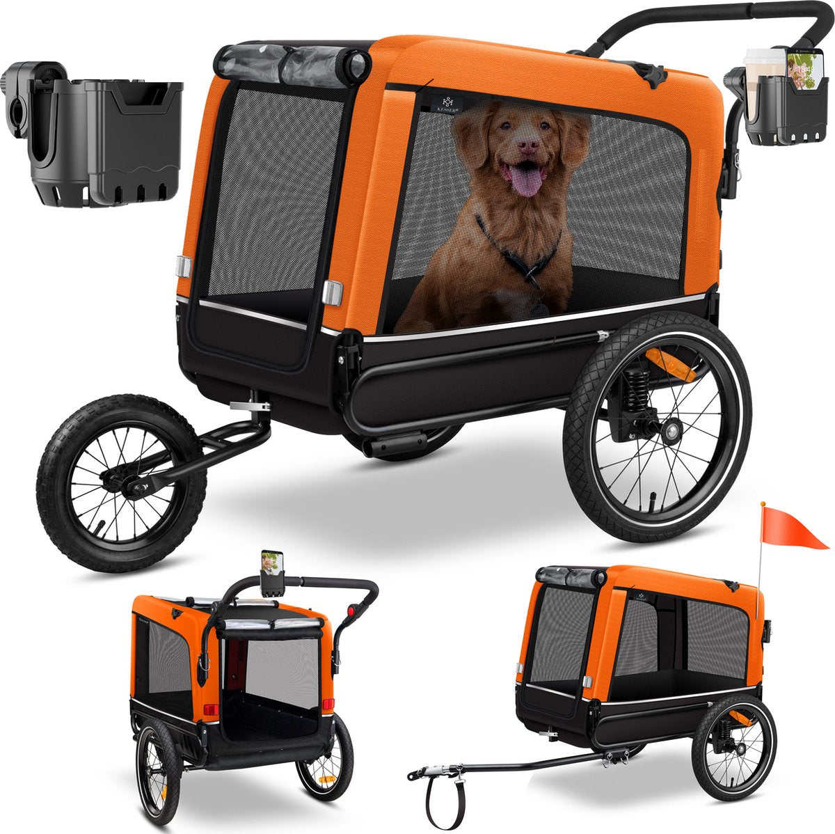 Hondenfietskar - Hondenkar  - Fietskar hond - tot 40 kg - Oranje