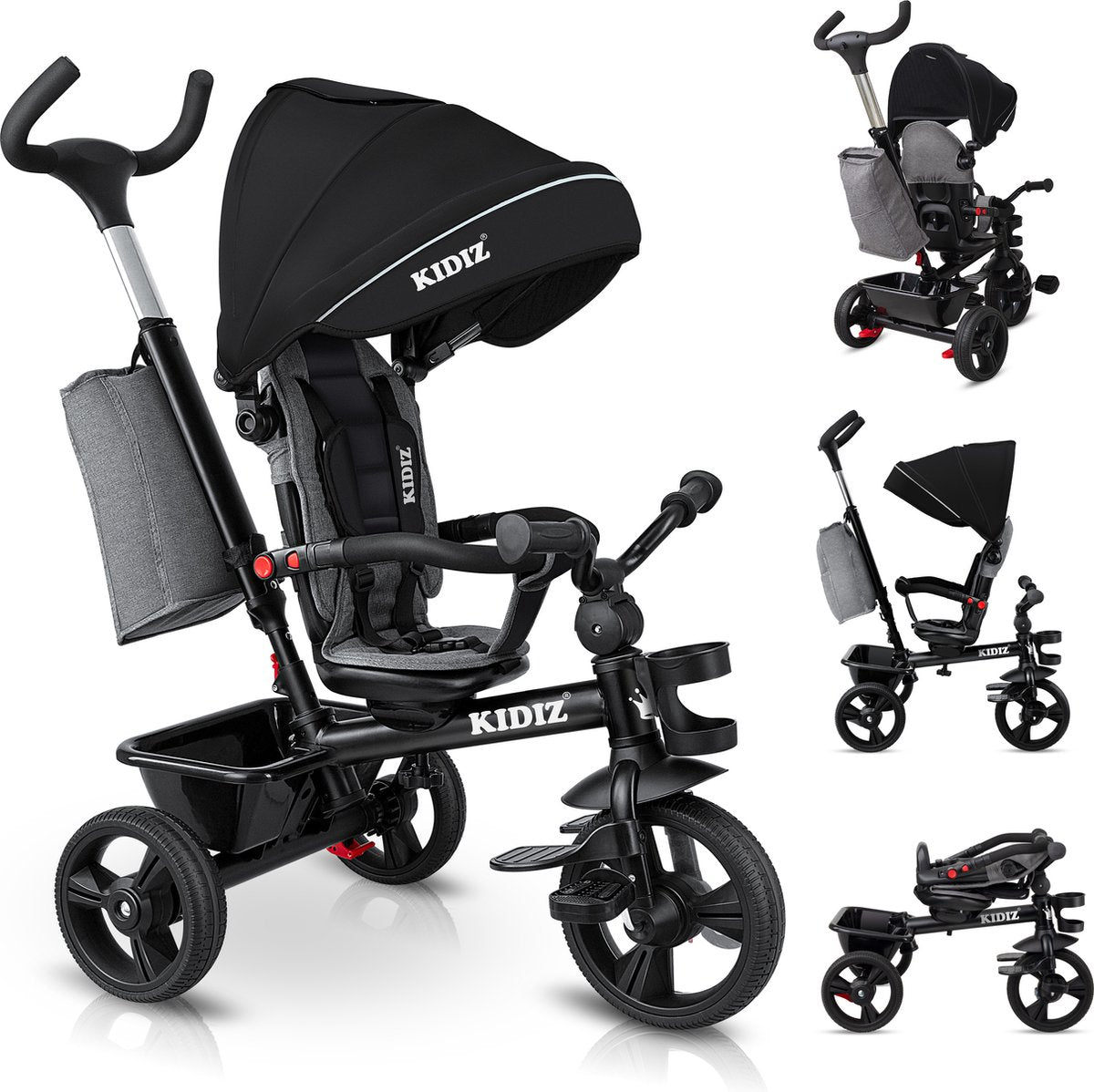 KIDIZ® 5in1 Kinderfiets - Loopfiets - Driewieler - Zwart •
