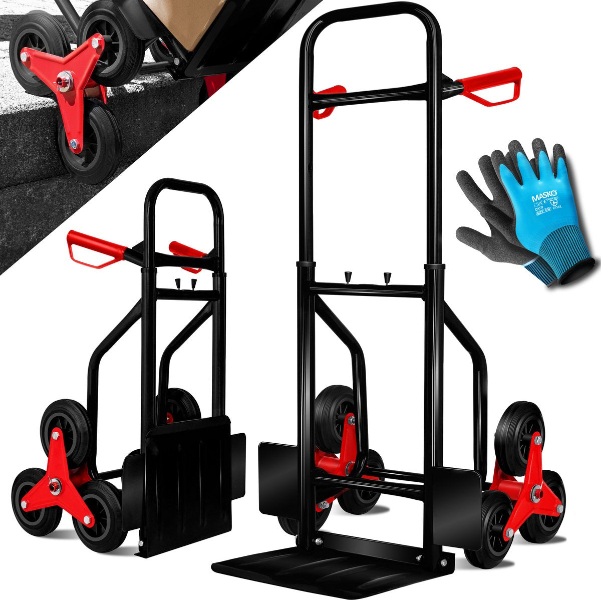 Masko® Steekwagen - Opvouwbaar - Transportwagen - Trappenklimmer - Zwart •