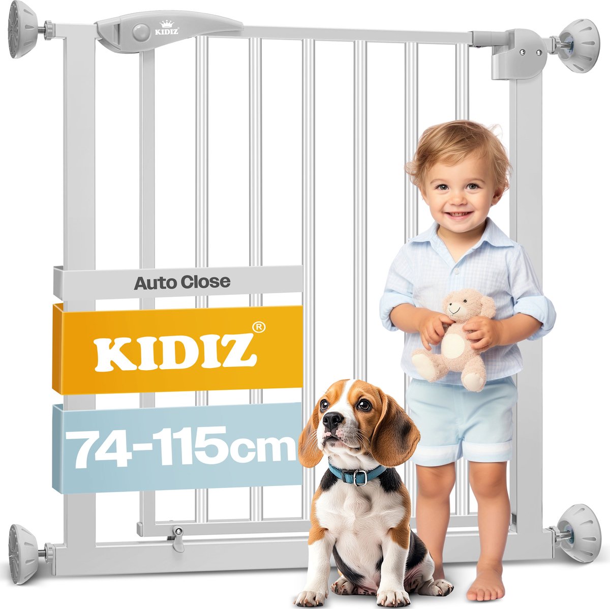 KIDIZ® Traphekje zonder boren - Veiligheidshekje - 74-87cm - Grijs