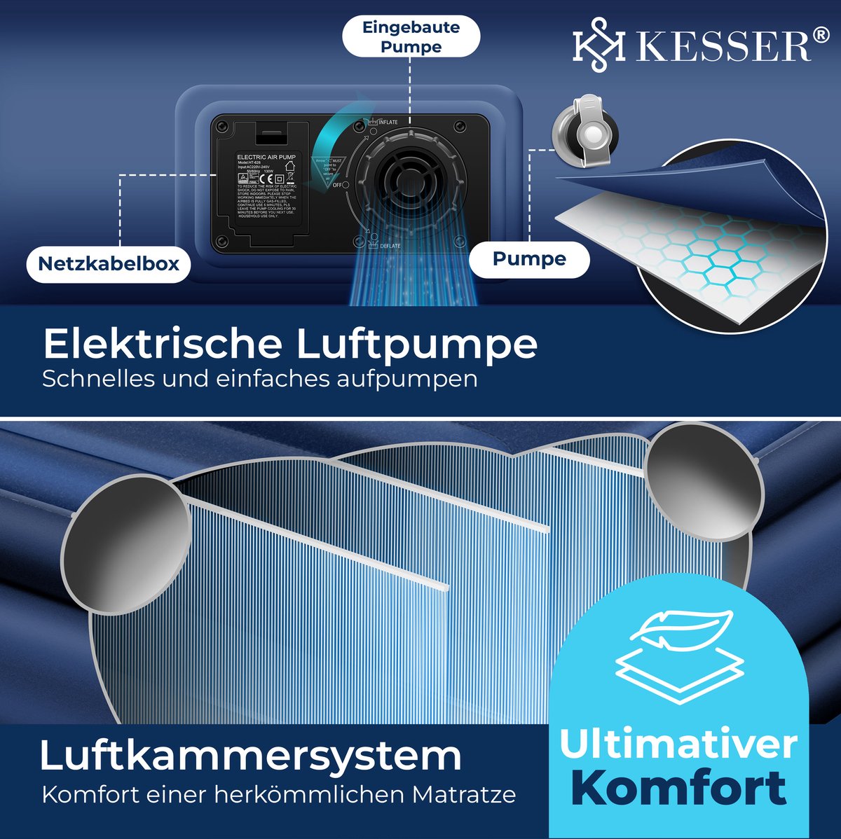 KESSER® Luchtbed - Opblaasbaar Matras - Elektrische Pomp - Blauw •