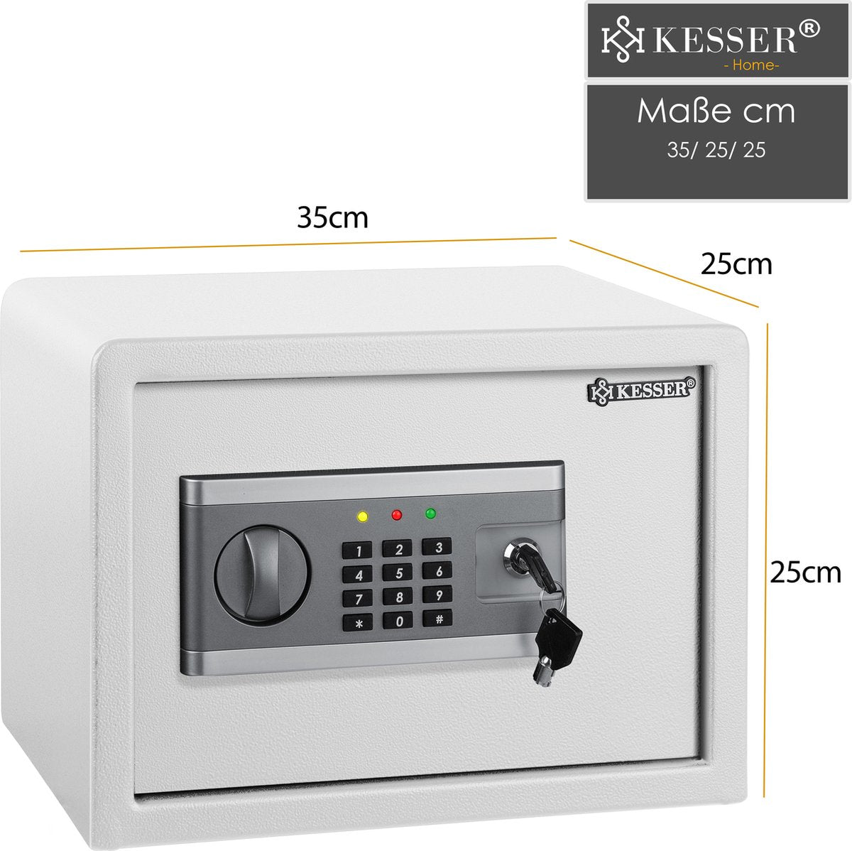 Kluis met cijferslot - Met sluitel - Elektronisch - 35x25x25cm - Zilver - KESSER®