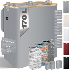 KESSER® Wasmand met Deksel - 3 Waszakken - 170 Liter - Grijs