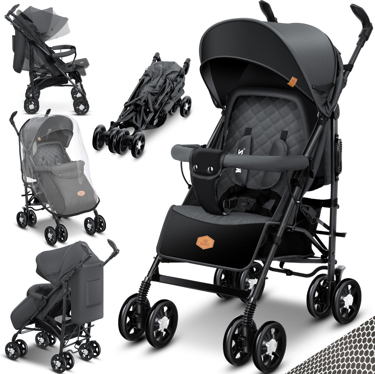 KIDIZ® Kinderwagen - Wandelwagen - Kinderbuggy - Antraciet