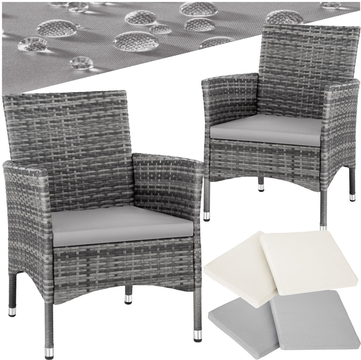 Tuinstoelen - Met kussens - Weerbestendig - 2 stuks - Grijs - Tectake®