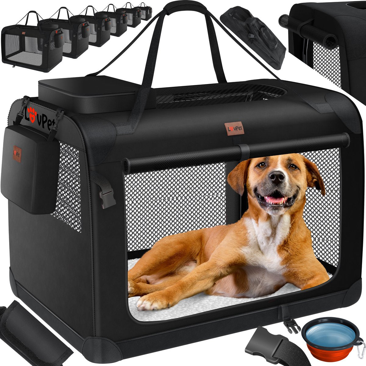 Reisbench hond - Draagtas hond - Transportbox - 70x52x52 cm - Zwart