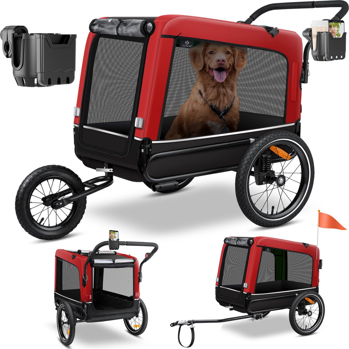 KESSER® Hondenfietskar tot 40 kg 3in1 Hondenbuggy - Fietskar Hond Jogger - Rood