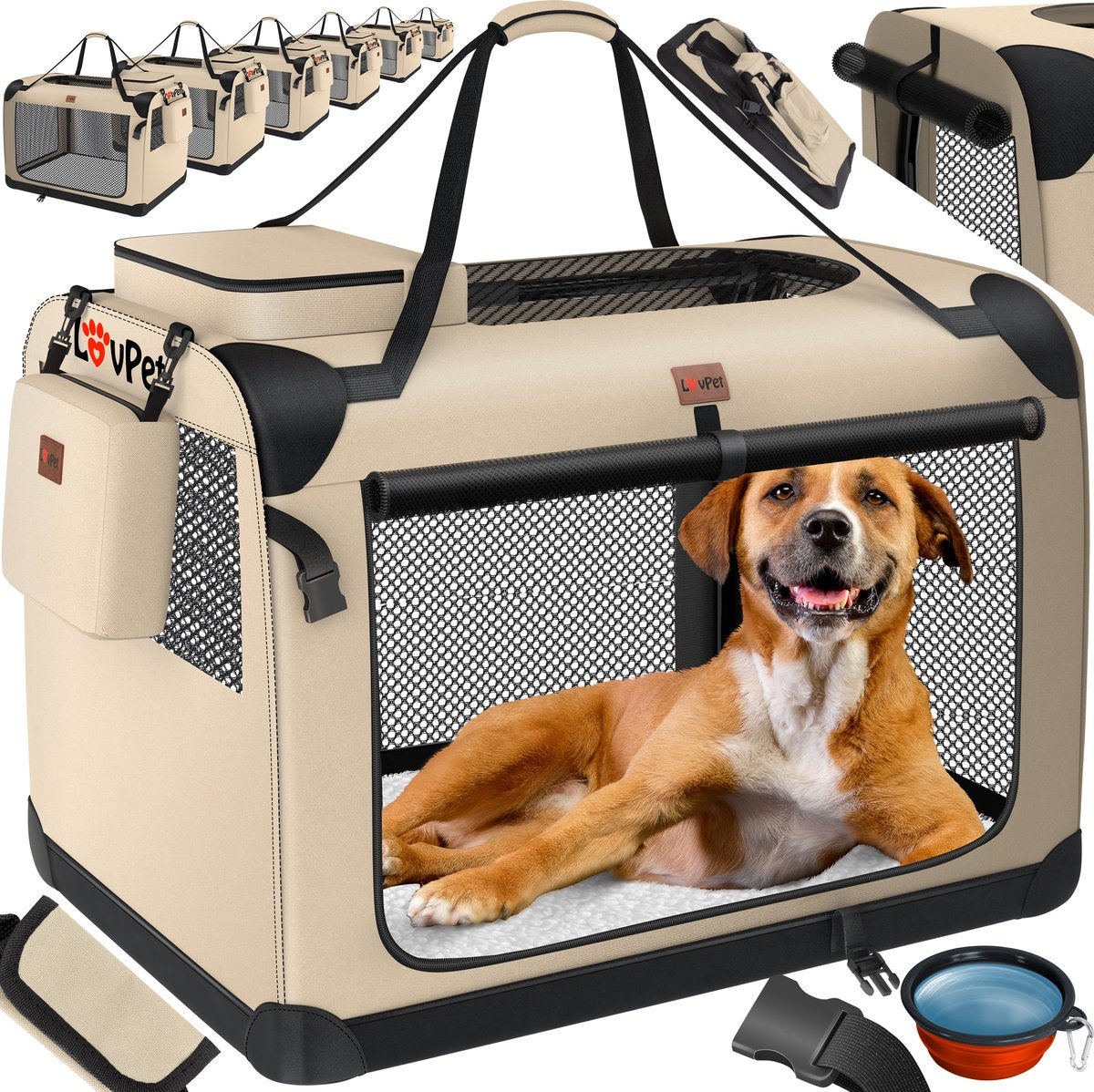 LOVPET® Hondenbench - Hondenbox - Transportbox - 81x58x58cm - Beige