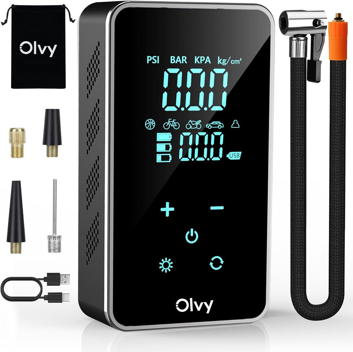 Compressor Bandenpomp - Elektrische Bandenpomp - Draagbare Luchtcompressor - 7000 mAh - Elektrische Fietspomp - Fiets/Auto/Motor/Bal/Luchtbed - Olvy