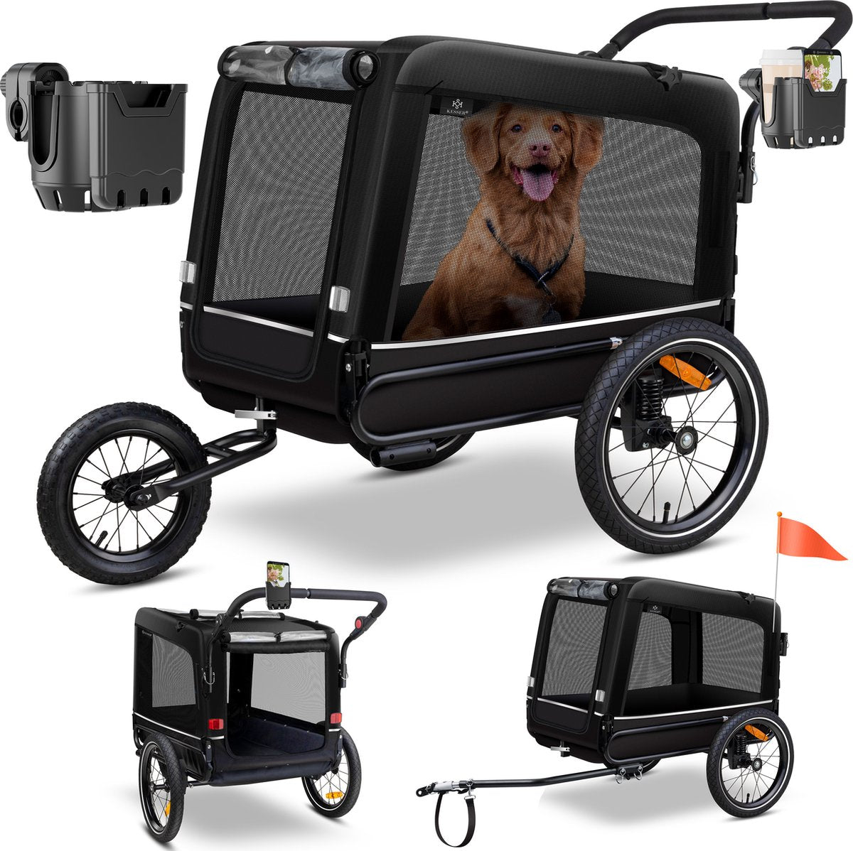KESSER® Hondenfietskar tot 40 kg 3in1 Hondenbuggy - Fietskar Hond Jogger - Zwart