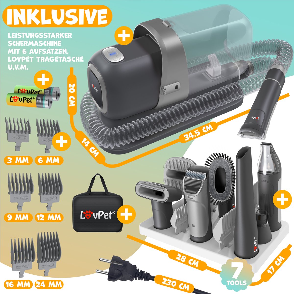 LOVPET® Hondentondeuse - Tondeuse voor dikke vacht  - Antraciet / Lichtgrijs