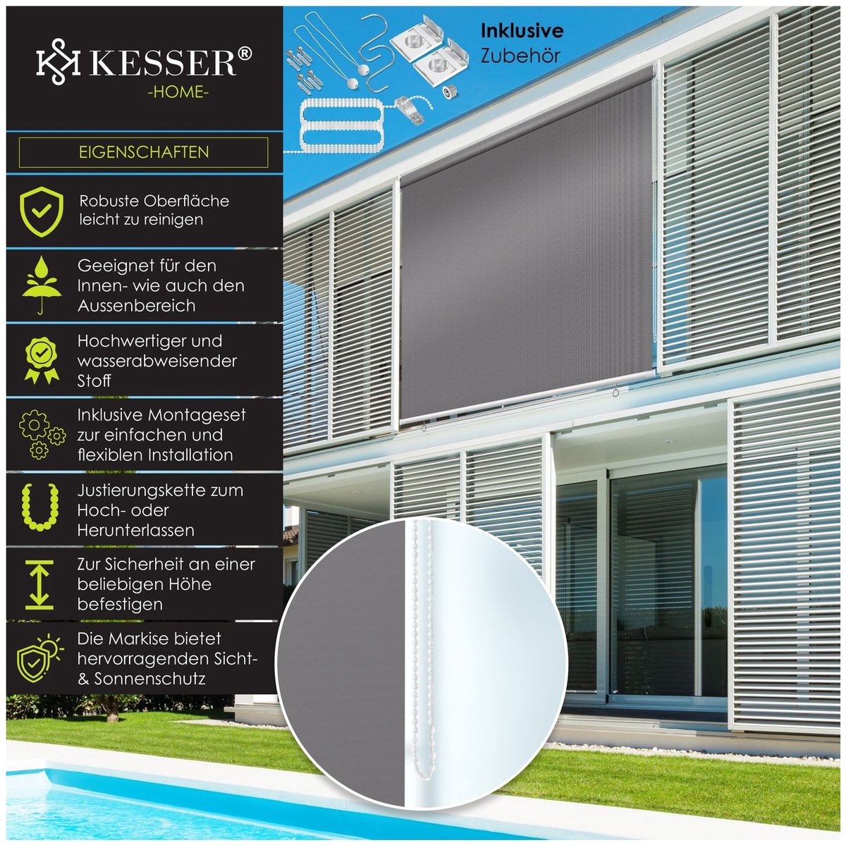 KESSER® Verticale zonwering Balkonzonwering Privacybescherming Zonwering Zijzonwering 180cm x 240cm