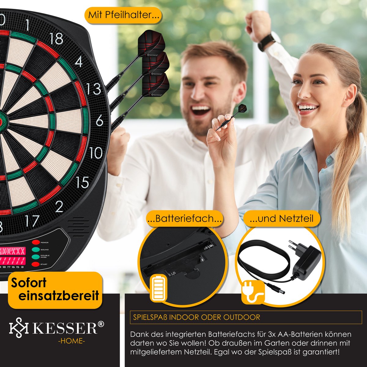 Elektrisch Dartbord - Met 15 darts - Klassiek met LCD - KESSER®