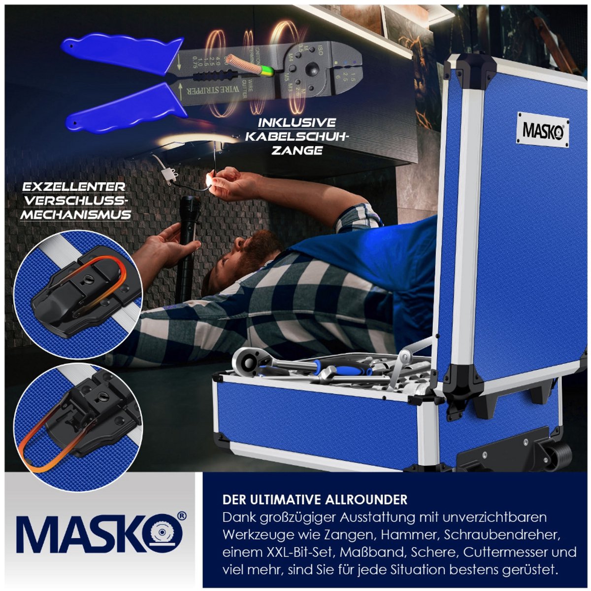 MASKO® 969 delige gereedschapskoffer - Gereedschapswagen - Blauw