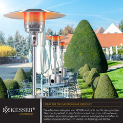 KESSER® Gas Terrasverwarmer 14kW Gaskachel - mobiele Kachel Verwarming met Gas Heater Terras Verwarmer inclusief beschermhoes butaan- of propaan Gasflessen tot 11 kg - Zilver (Roestvrij Staal) •