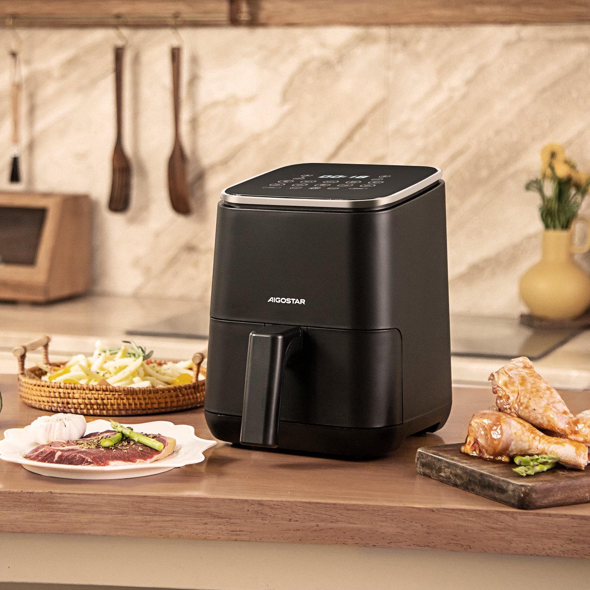 Aigostar Airfryer - Heteluchtfriteuse - 2L - 1200W - Zwart •