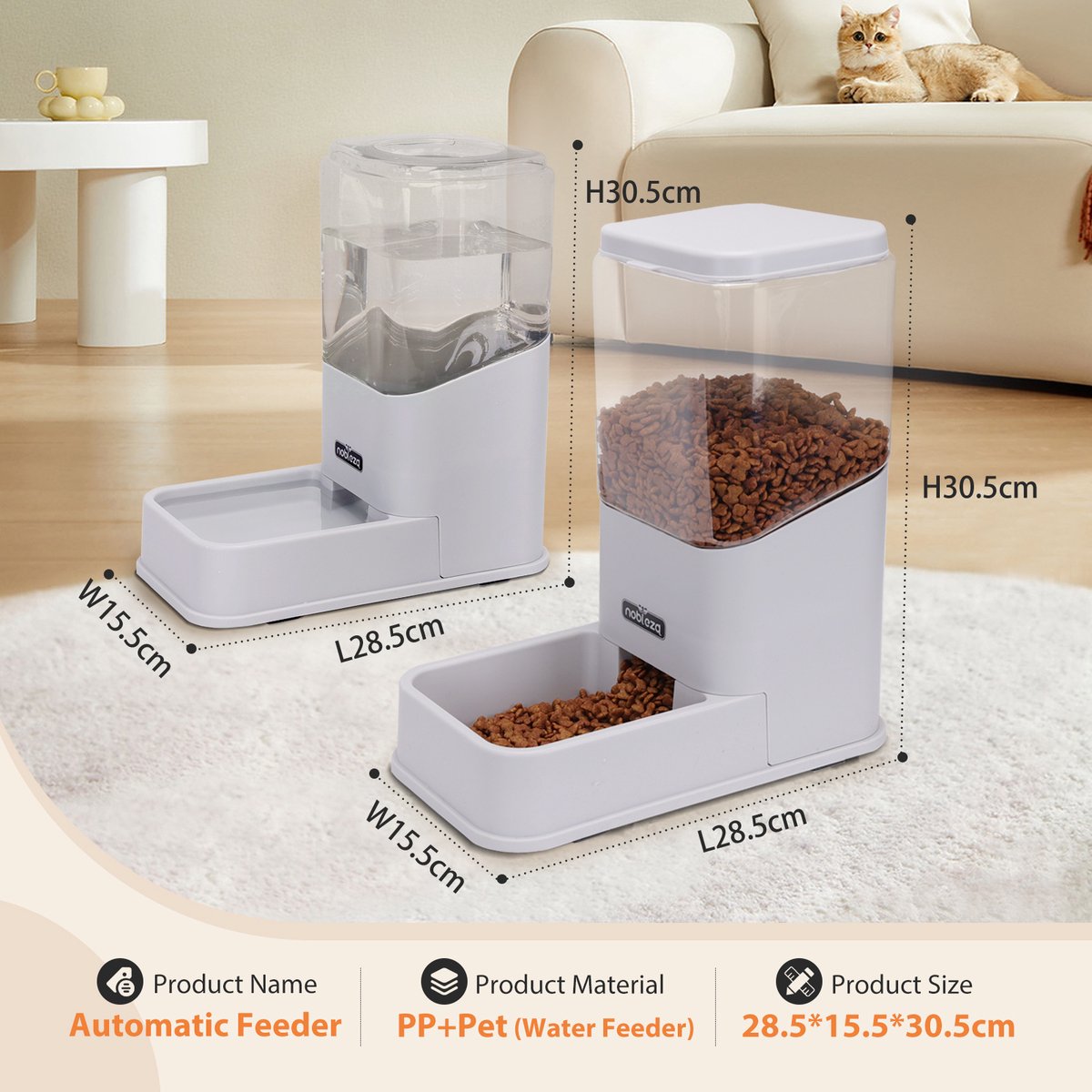 Nobleza Automatische voer- en waterbak - 3,8L - 2 stuks •