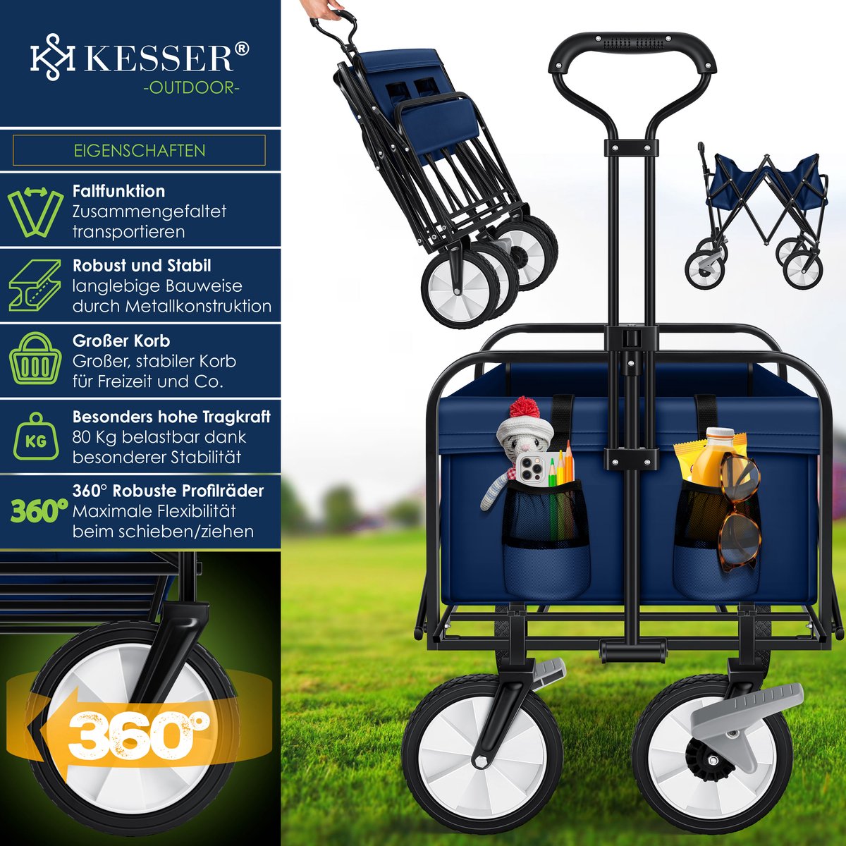 KESSER® Bolderkar - Opvouwbaar - Bolderwagen  - Blauw