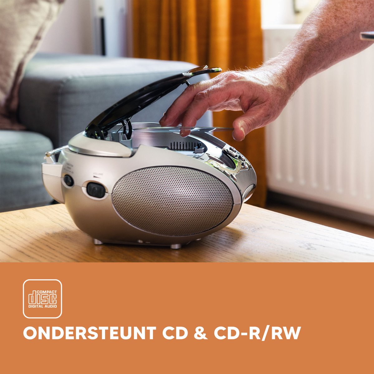 Lenco SCD-24 - Draagbare radio CD speler met AUX-uitgang - Zwart/zilver •