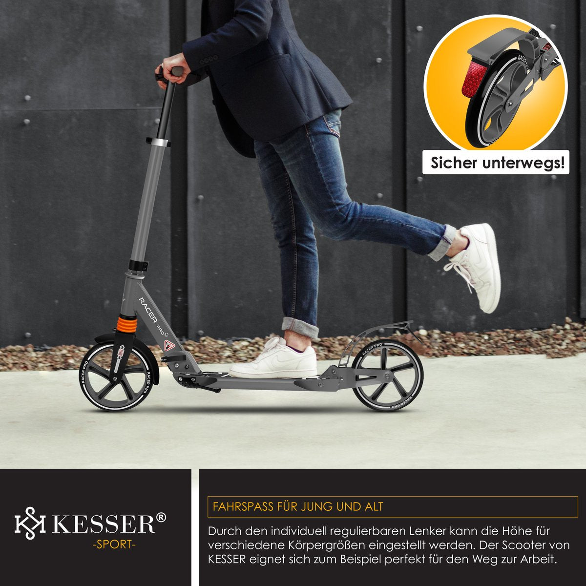 KESSER® Stuntstep voor Volwassenen en Kinderen - Opvouwbaar - Grijs
