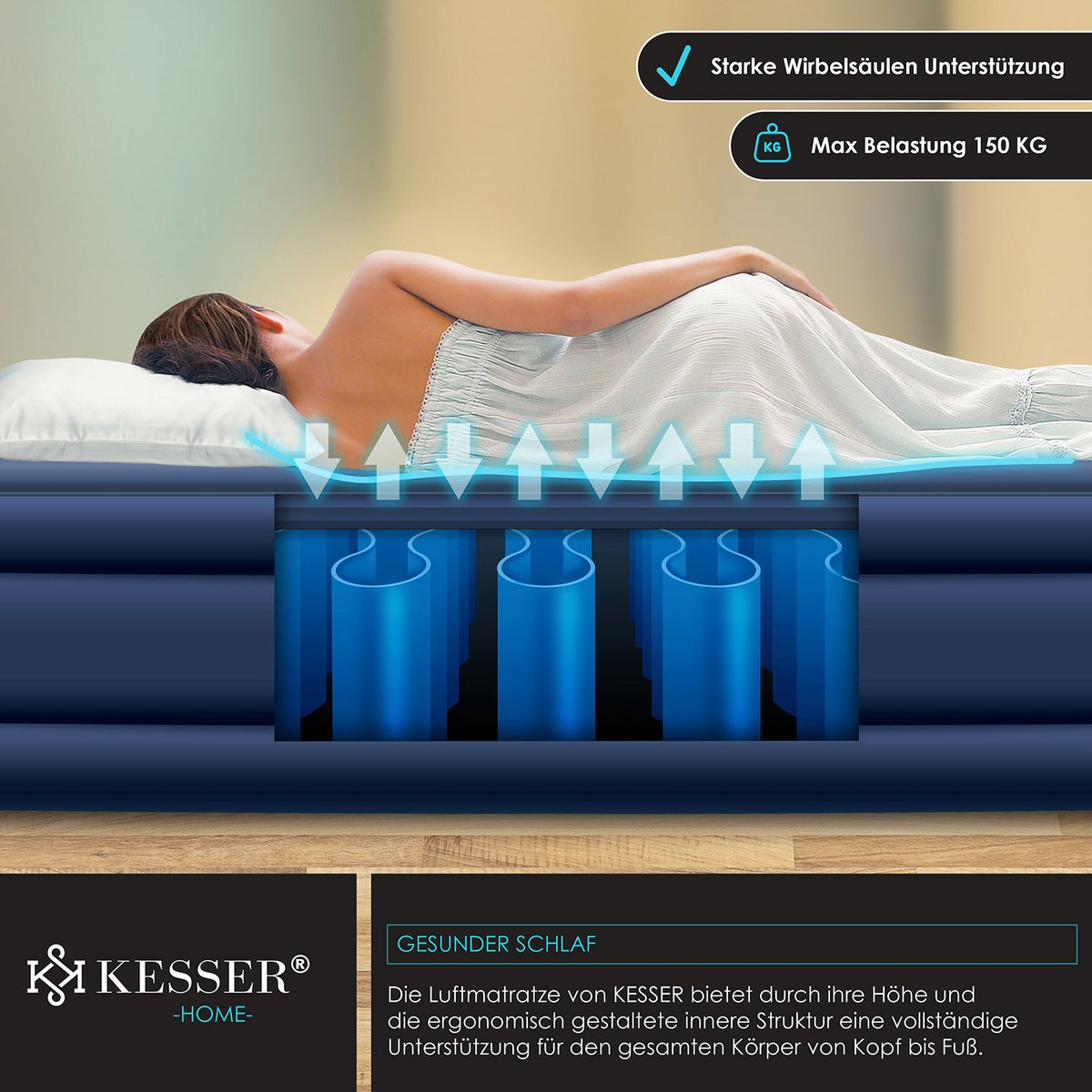 KESSER® Luchtbed - Opblaasbaar Matras - Elektrische Pomp - Blauw •