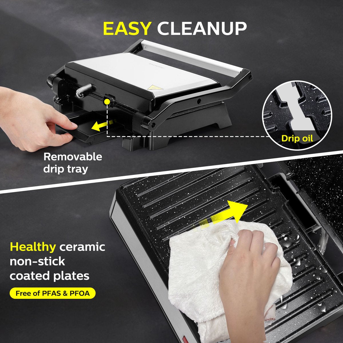 Aigostar Contactgrill - Panini Grill - 1500W - RVS/Zwart