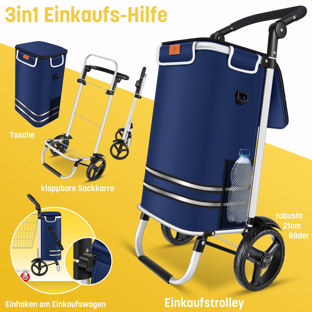 KESSER® Boodschappentrolley - Boodschappenwagen - 56L - tot 50kg  - Marineblauw