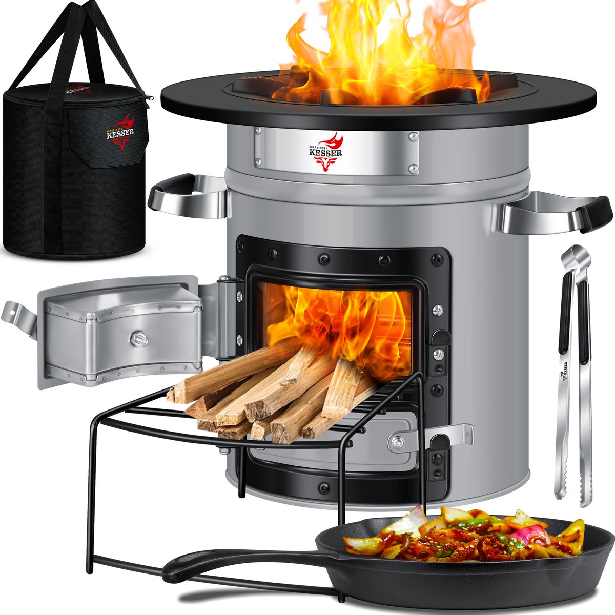 KESSER® Raket Stove - Gietijzer Grillpan - Dutch Oven - RVS - Grijs