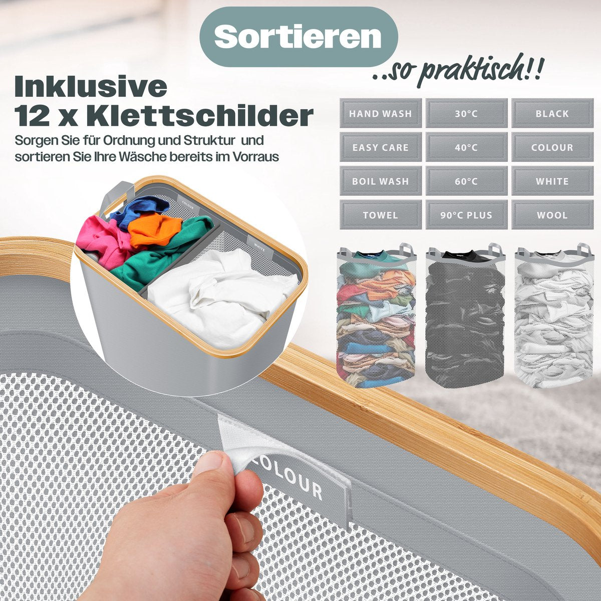 KESSER® Wasmand met Deksel - 100 Liter - Grijs