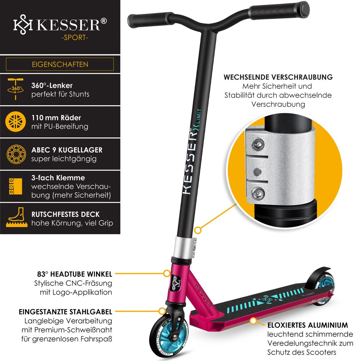 KESSER® Stuntstep voor Volwassenen en Kinderen - Kinderstep - Roze