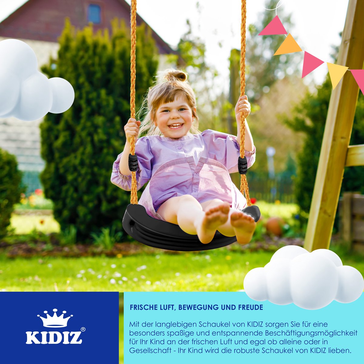 KIDIZ® Schommel Kinderschommel Set - Verstelbaar - Antislip - Zwart