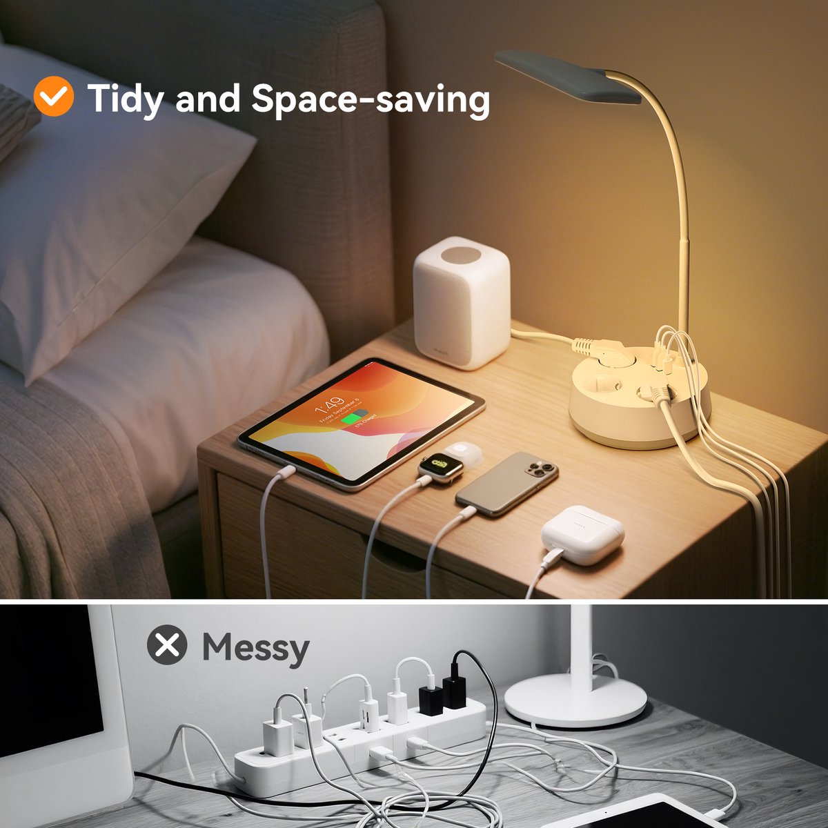 Bureaulamp - Tafellamp - Tafellamp slaapkamer - Wit - Aigostar