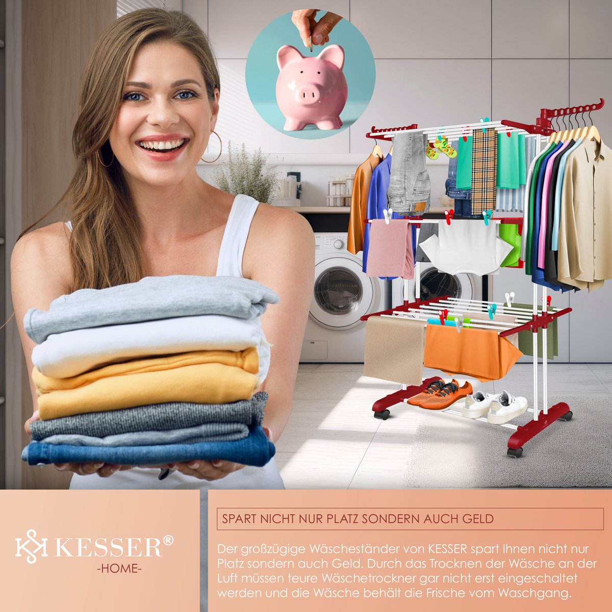 KESSER® Droogrek inklapbaar - Wasrek - Wit / Rood