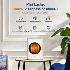 Aigostar David Elektrische Kachel - Verstelbare Thermostaat - Dubbele knop - 90°Bereik - Tot 20㎡ - Wit - 30L6A •