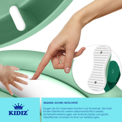 KIDIZ® Toiletbril voor kinderen Kindertoiletbril Toilettrainer met Trap en Handgrepen Opvouwbare Kindertoiletbril Potjestrainer Leren Potje Comfortabel Kussen en Brede Treden Toilettrappen In Hoogte Verstelbaar - Groen