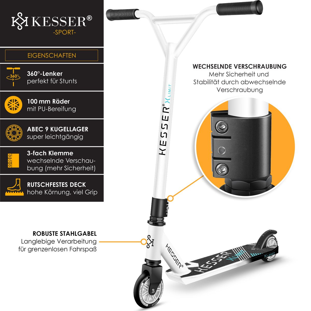 Kinderstep - Stuntstep - Vouwbaar - Wit - KESSER® •
