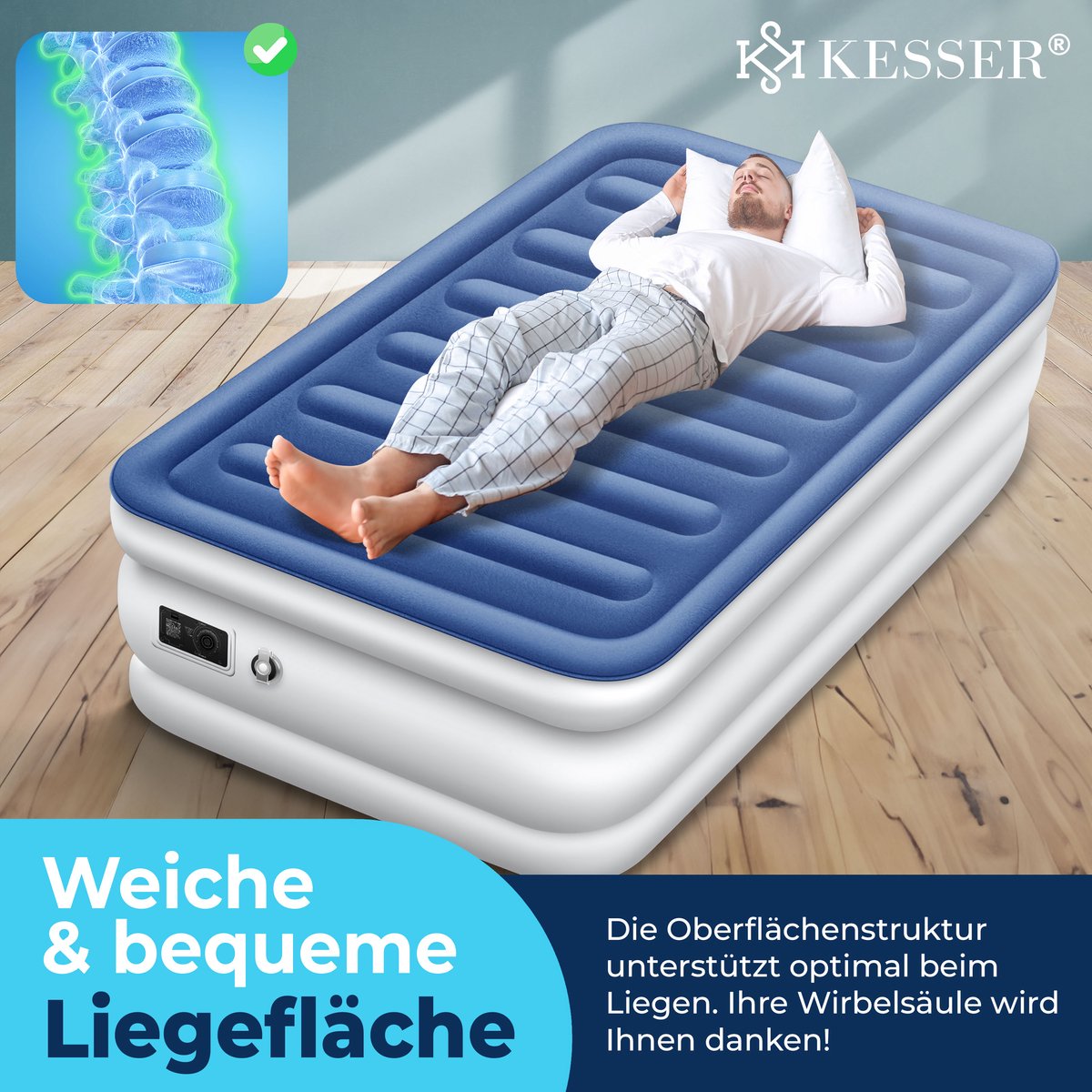 KESSER® Luchtbed - Opblaasbaar Matras - Elektrische Pomp - Wit •