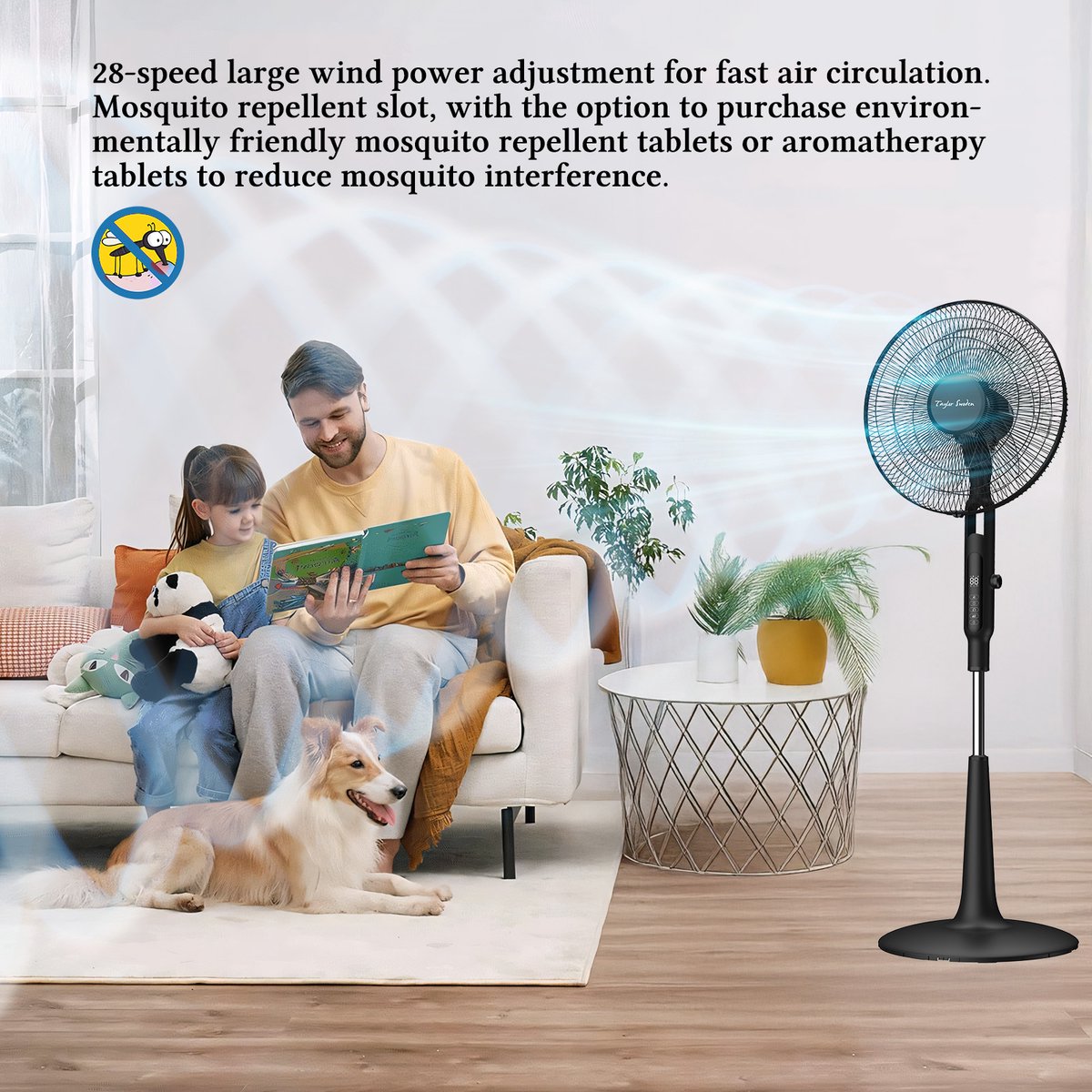 Taylow Swoden Statiefventilator - Ventilator Staand - Verstelbaar - 40W - Zwart