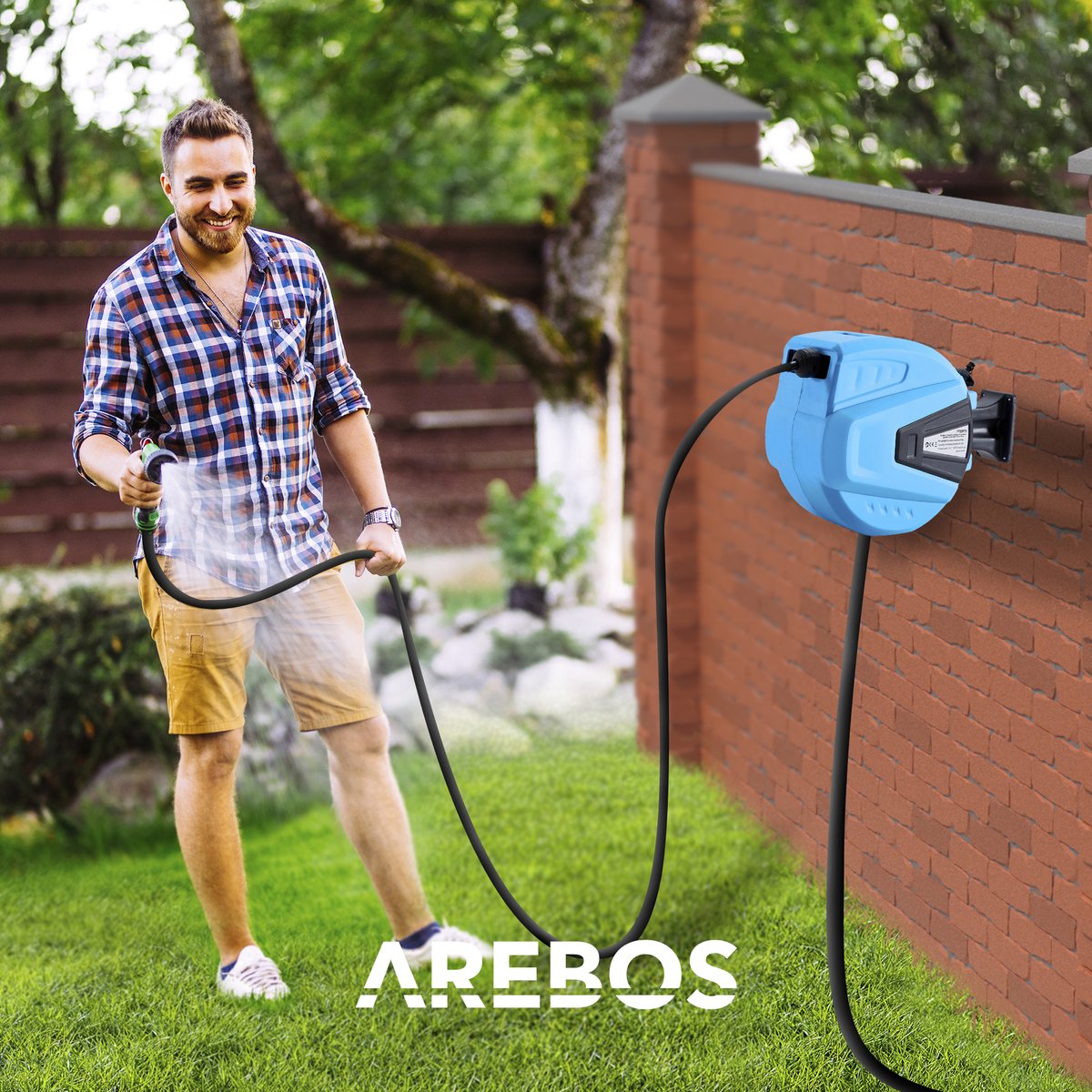 AREBOS Tuinslanghaspel - Tuinslang - Waterslangslang met Snelkoppeling - 20 m - Blauw