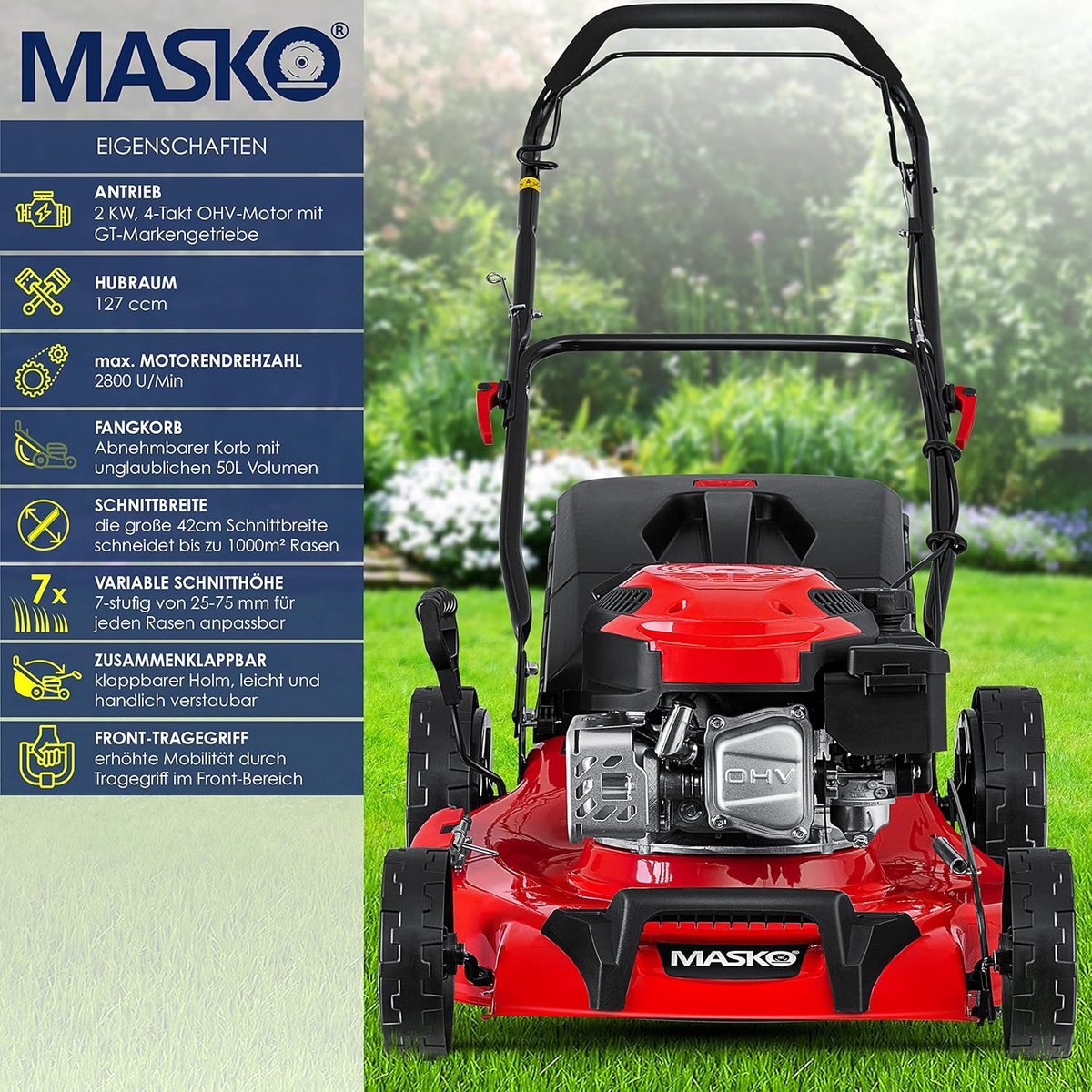 KESSER® Grasmaaier Benzine - 46cm - 50L opvangbak - Rood