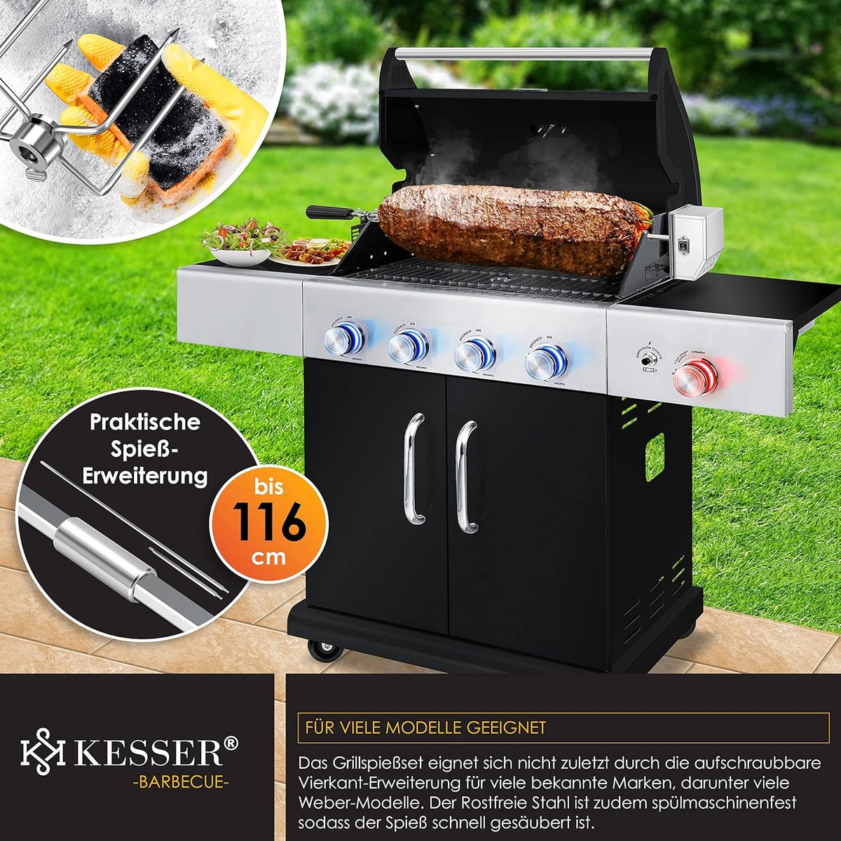 KESSER® RVS Rotisserie - 107cm -  Elektrische draaispit - Zilver
