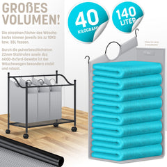 KESSER® Wasmand op Wieltjes met 4 Uitneembare Vakken - Wassorteerder Waszak - Grijs